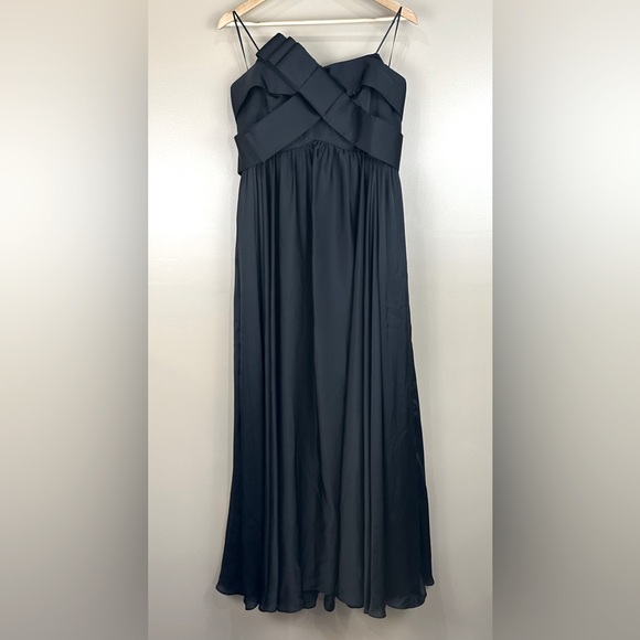 JS Collections Womens Black Satin Strapless Ribbon Bow Long Maxi Dress Gown 14 - Picture 1 of 10